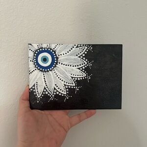 Floral Evil Eye Canvas Art in Black and White